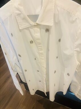 Antonio Melani Embellished White Button-Up Shirt